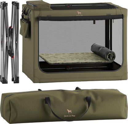 Collapsible Dog Crate 42 Inch, XXL Dog Crate for XXL, XL, Large Breeds, Travel Kennel for Car, Includes Pet Mat for Pet Cage, 2 Storage Pockets, Handbag, 10mm Locking Zippers 42 * 31 * 31