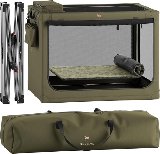Collapsible Dog Crate 42 Inch, XXL Dog Crate for XXL, XL, Large Breeds, Travel Kennel for Car, Includes Pet Mat for Pet Cage, 2 Storage Pockets, Handbag, 10mm Locking Zippers 42 * 31 * 31