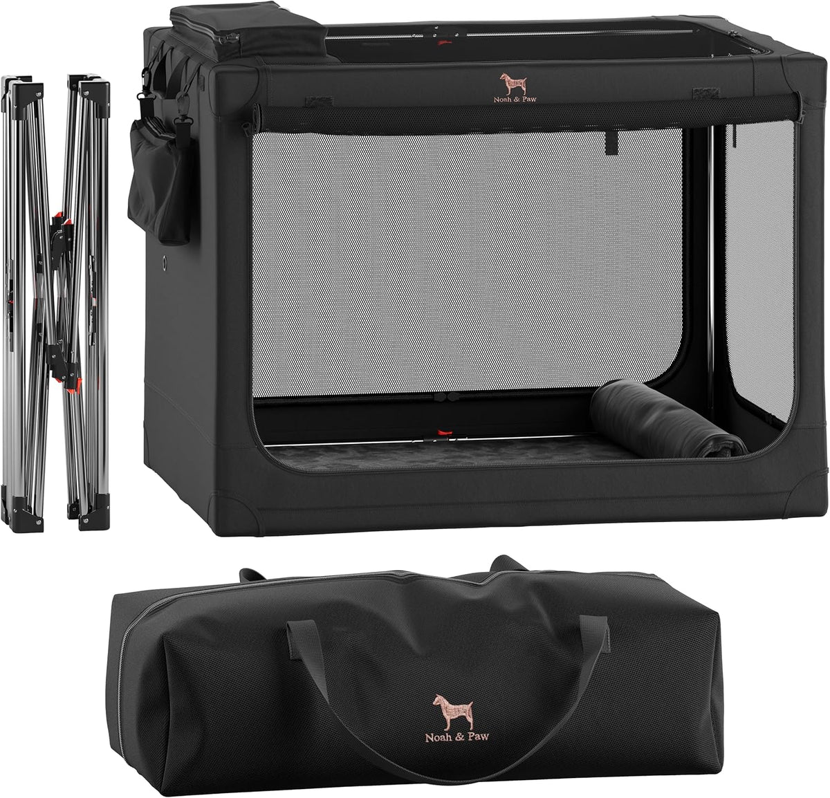 Collapsible Dog Crate 42 Inch, XXL Dog Crate for XXL, XL, Large Breeds, Travel Kennel for Car, Includes Pet Mat for Pet Cage, 2 Storage Pockets, Handbag, 10mm Locking Zippers 42 * 31 * 31
