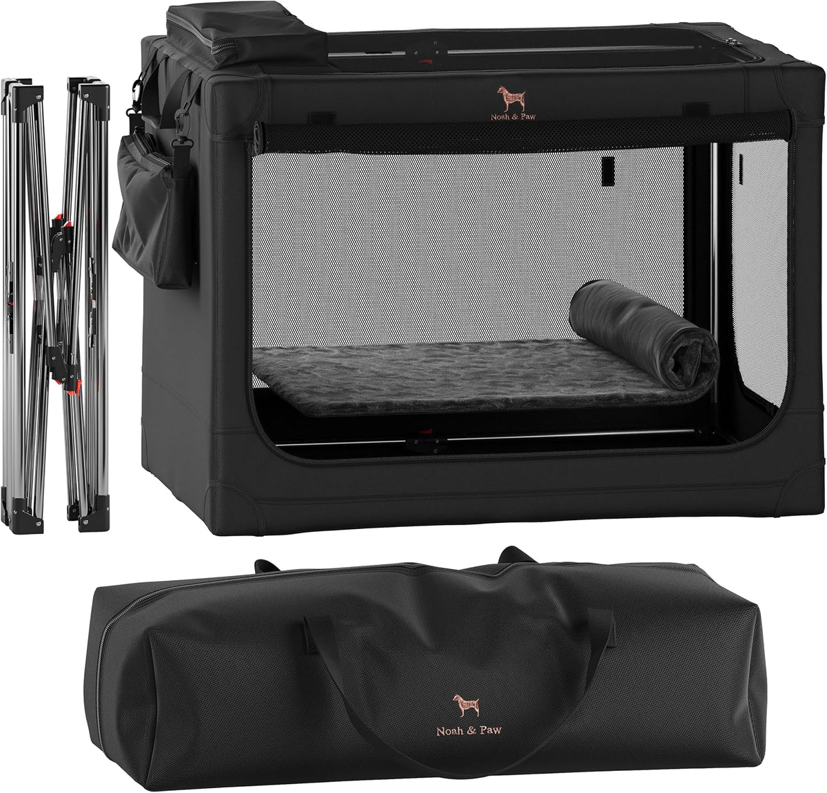 Collapsible Dog Crate 42 Inch, XXL Dog Crate for XXL, XL, Large Breeds, Travel Kennel for Car, Includes Pet Mat for Pet Cage, 2 Storage Pockets, Handbag, 10mm Locking Zippers 42 * 31 * 31