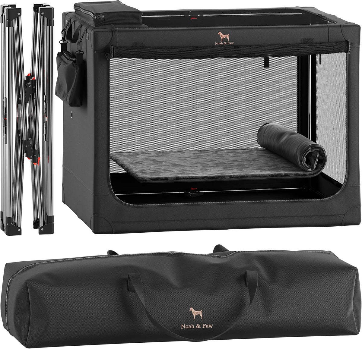 Collapsible Dog Crate 42 Inch, XXL Dog Crate for XXL, XL, Large Breeds, Travel Kennel for Car, Includes Pet Mat for Pet Cage, 2 Storage Pockets, Handbag, 10mm Locking Zippers 42 * 31 * 31