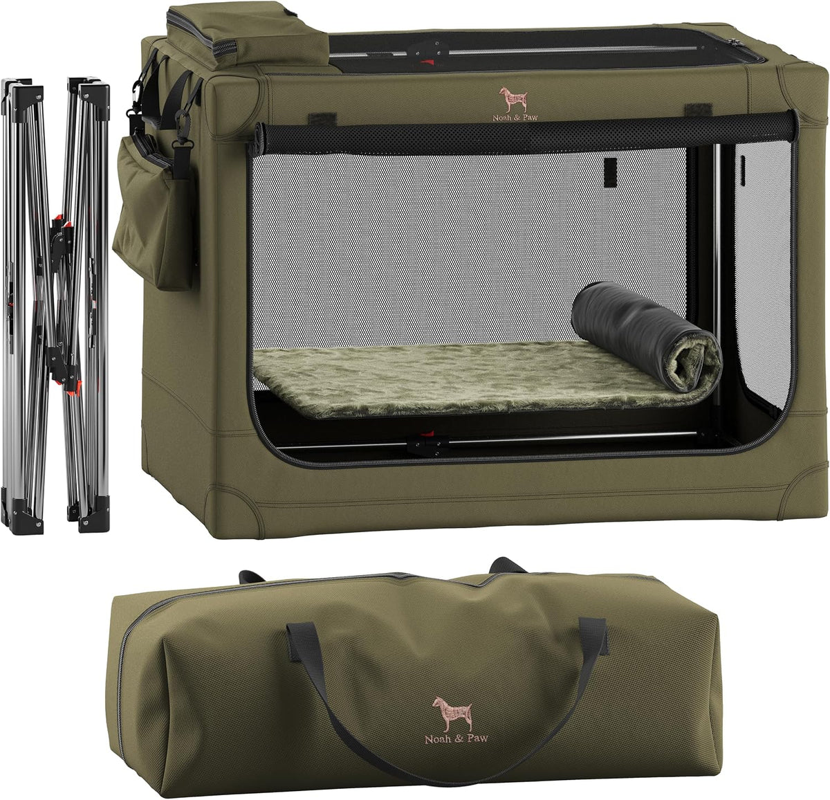 Collapsible Dog Crate 42 Inch, XXL Dog Crate for XXL, XL, Large Breeds, Travel Kennel for Car, Includes Pet Mat for Pet Cage, 2 Storage Pockets, Handbag, 10mm Locking Zippers 42 * 31 * 31