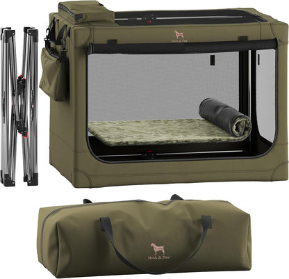 Collapsible Dog Crate 42 Inch, XXL Dog Crate for XXL, XL, Large Breeds, Travel Kennel for Car, Includes Pet Mat for Pet Cage, 2 Storage Pockets, Handbag, 10mm Locking Zippers 42 * 31 * 31