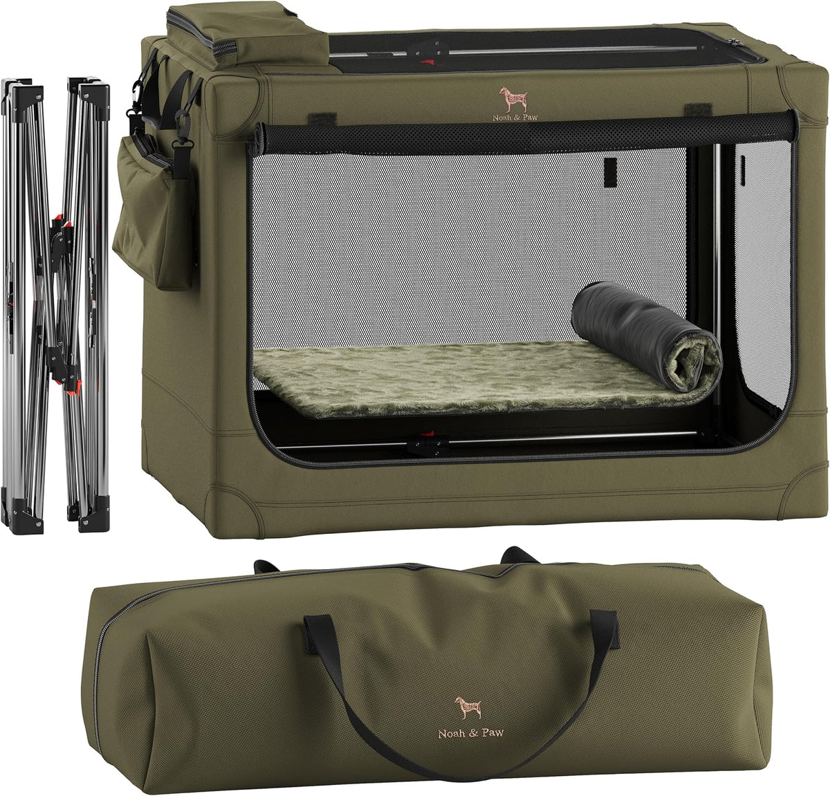 Collapsible Dog Crate 42 Inch, XXL Dog Crate for XXL, XL, Large Breeds, Travel Kennel for Car, Includes Pet Mat for Pet Cage, 2 Storage Pockets, Handbag, 10mm Locking Zippers 42 * 31 * 31