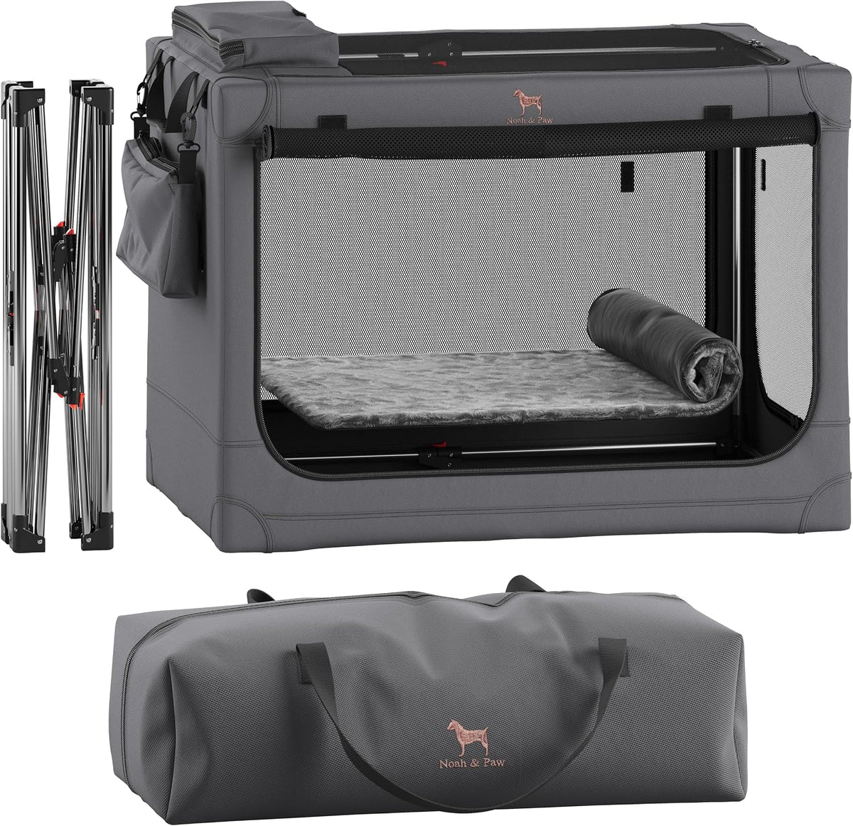 Collapsible Dog Crate 42 Inch, XXL Dog Crate for XXL, XL, Large Breeds, Travel Kennel for Car, Includes Pet Mat for Pet Cage, 2 Storage Pockets, Handbag, 10mm Locking Zippers 42 * 31 * 31