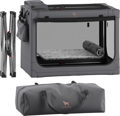 Collapsible Dog Crate 42 Inch, XXL Dog Crate for XXL, XL, Large Breeds, Travel Kennel for Car, Includes Pet Mat for Pet Cage, 2 Storage Pockets, Handbag, 10mm Locking Zippers 42 * 31 * 31