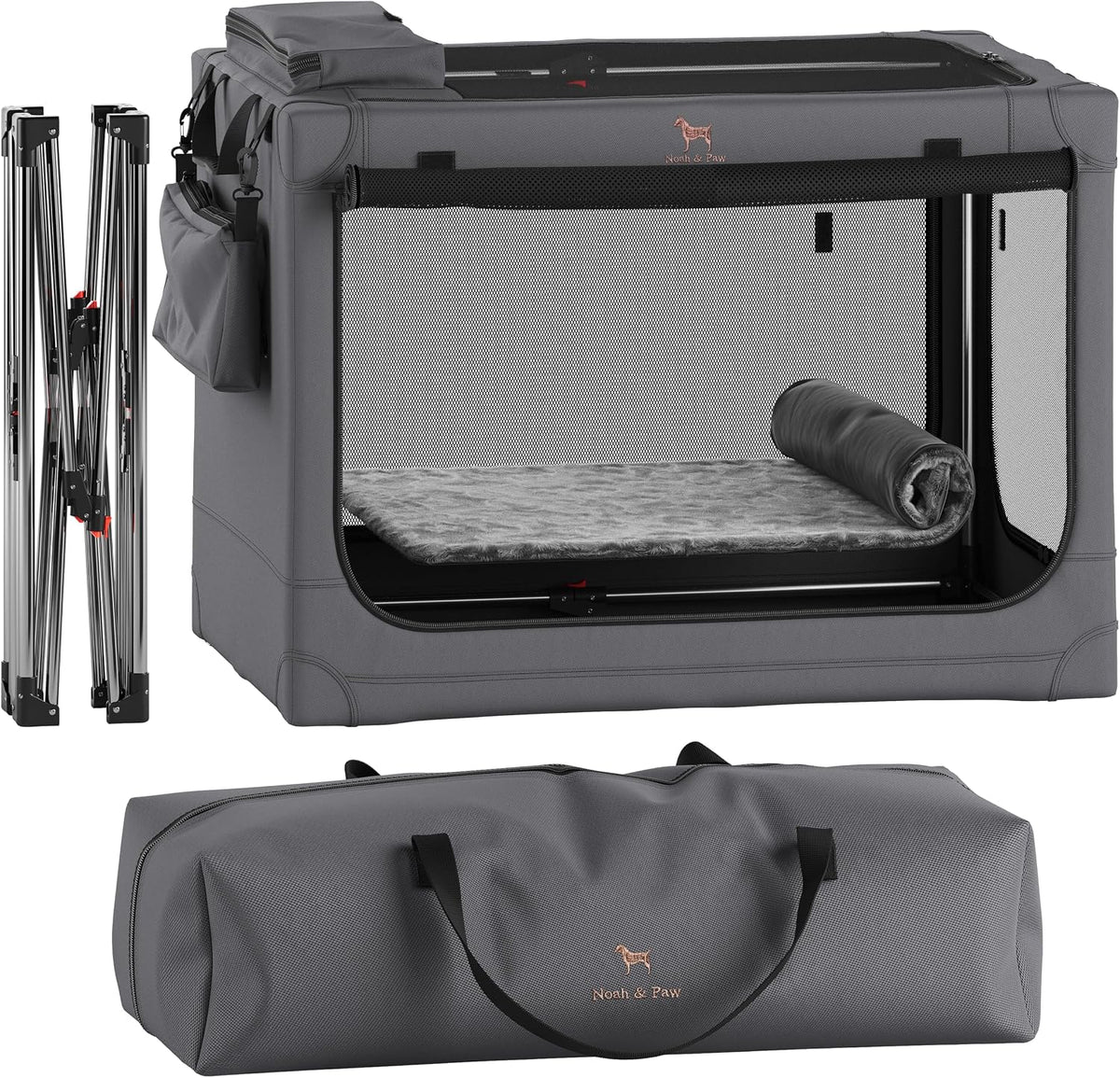 Collapsible Dog Crate 42 Inch, XXL Dog Crate for XXL, XL, Large Breeds, Travel Kennel for Car, Includes Pet Mat for Pet Cage, 2 Storage Pockets, Handbag, 10mm Locking Zippers 42 * 31 * 31