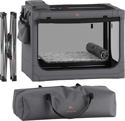 Collapsible Dog Crate 42 Inch, XXL Dog Crate for XXL, XL, Large Breeds, Travel Kennel for Car, Includes Pet Mat for Pet Cage, 2 Storage Pockets, Handbag, 10mm Locking Zippers 42 * 31 * 31