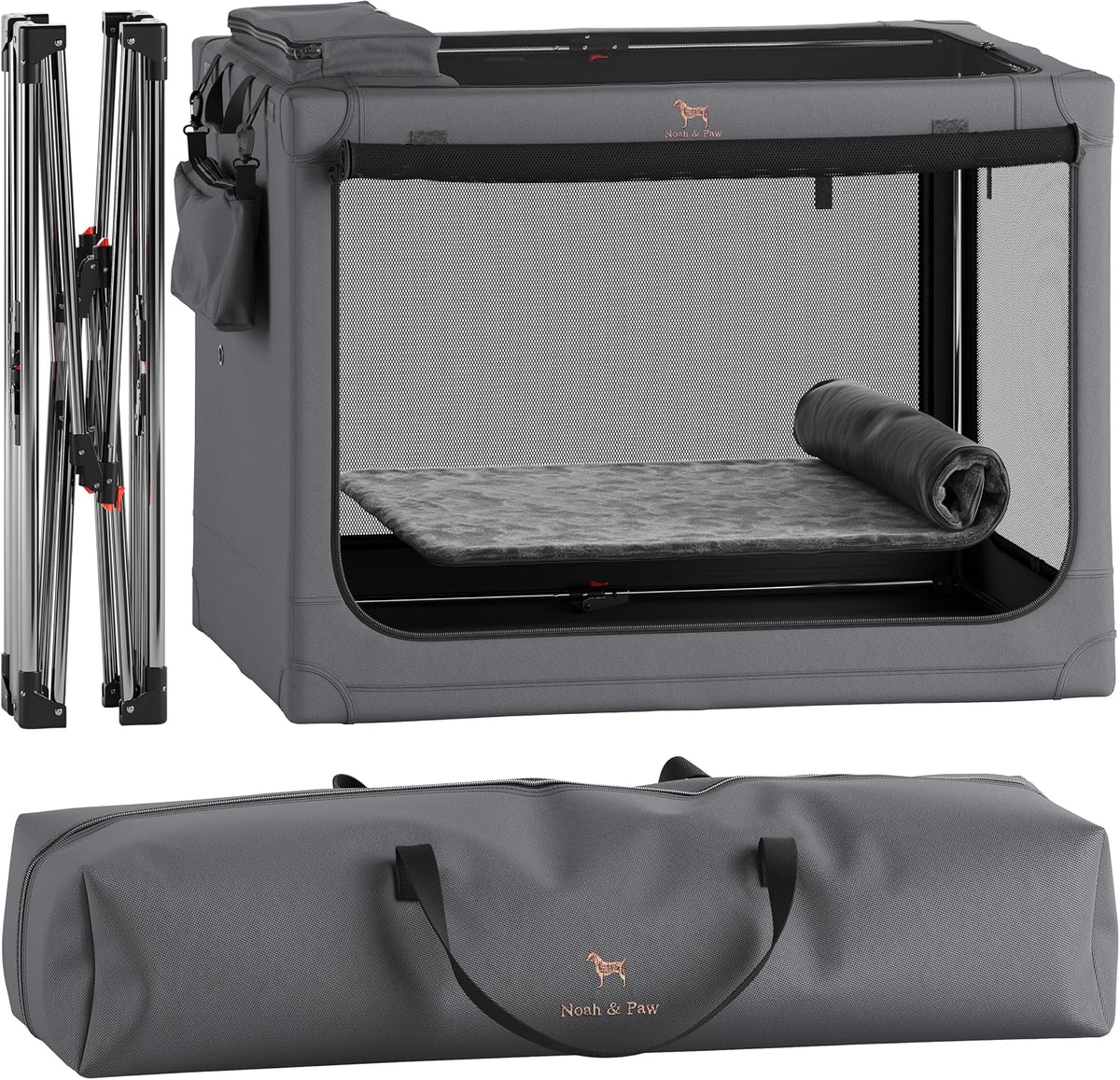 Collapsible Dog Crate 42 Inch, XXL Dog Crate for XXL, XL, Large Breeds, Travel Kennel for Car, Includes Pet Mat for Pet Cage, 2 Storage Pockets, Handbag, 10mm Locking Zippers 42 * 31 * 31