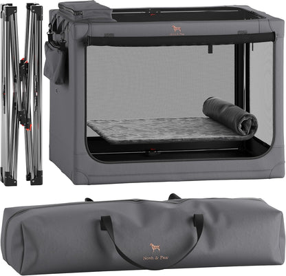 Collapsible Dog Crate 42 Inch, XXL Dog Crate for XXL, XL, Large Breeds, Travel Kennel for Car, Includes Pet Mat for Pet Cage, 2 Storage Pockets, Handbag, 10mm Locking Zippers 42 * 31 * 31
