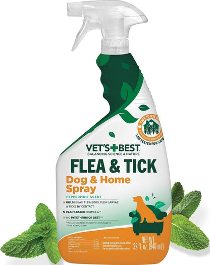 Indoor Flea & Tick Home Spray for Dogs, Plant-Based Spray, 32 oz
