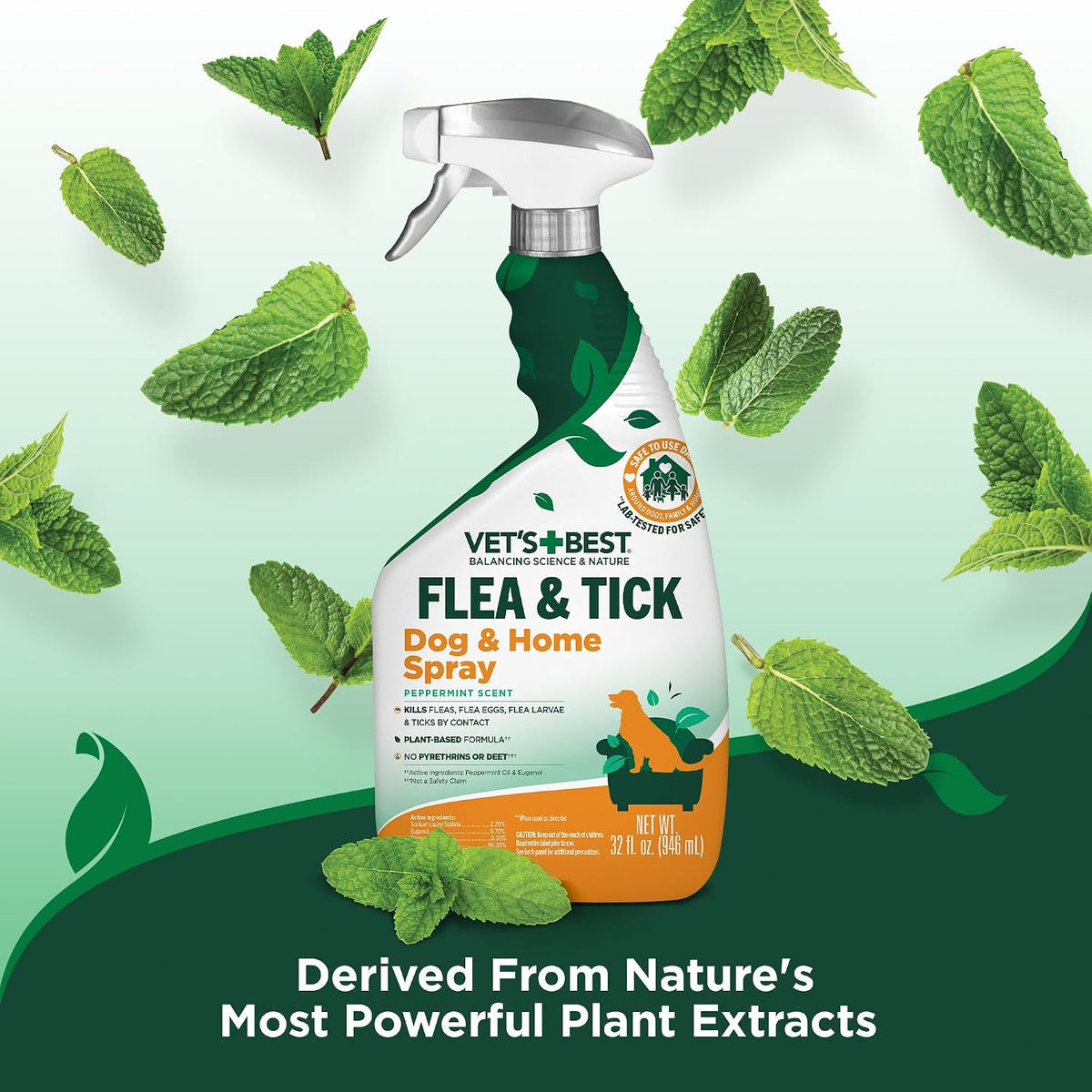 Indoor Flea & Tick Home Spray for Dogs, Plant-Based Spray, 32 oz