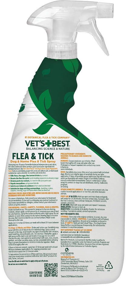 Indoor Flea & Tick Home Spray for Dogs, Plant-Based Spray, 32 oz
