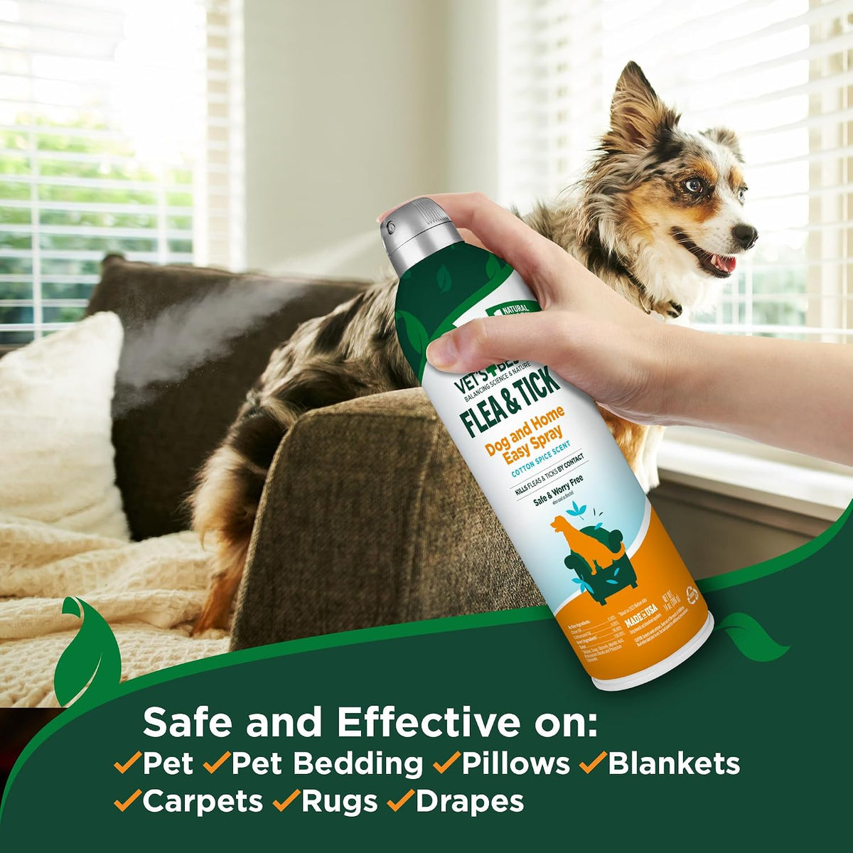 Indoor Flea & Tick Home Spray for Dogs, Plant-Based Spray, 32 oz