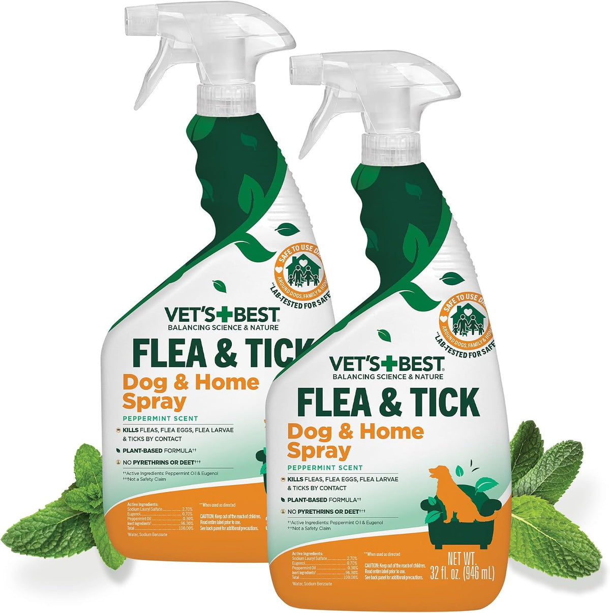 Indoor Flea & Tick Home Spray for Dogs, Plant-Based Spray, 32 oz