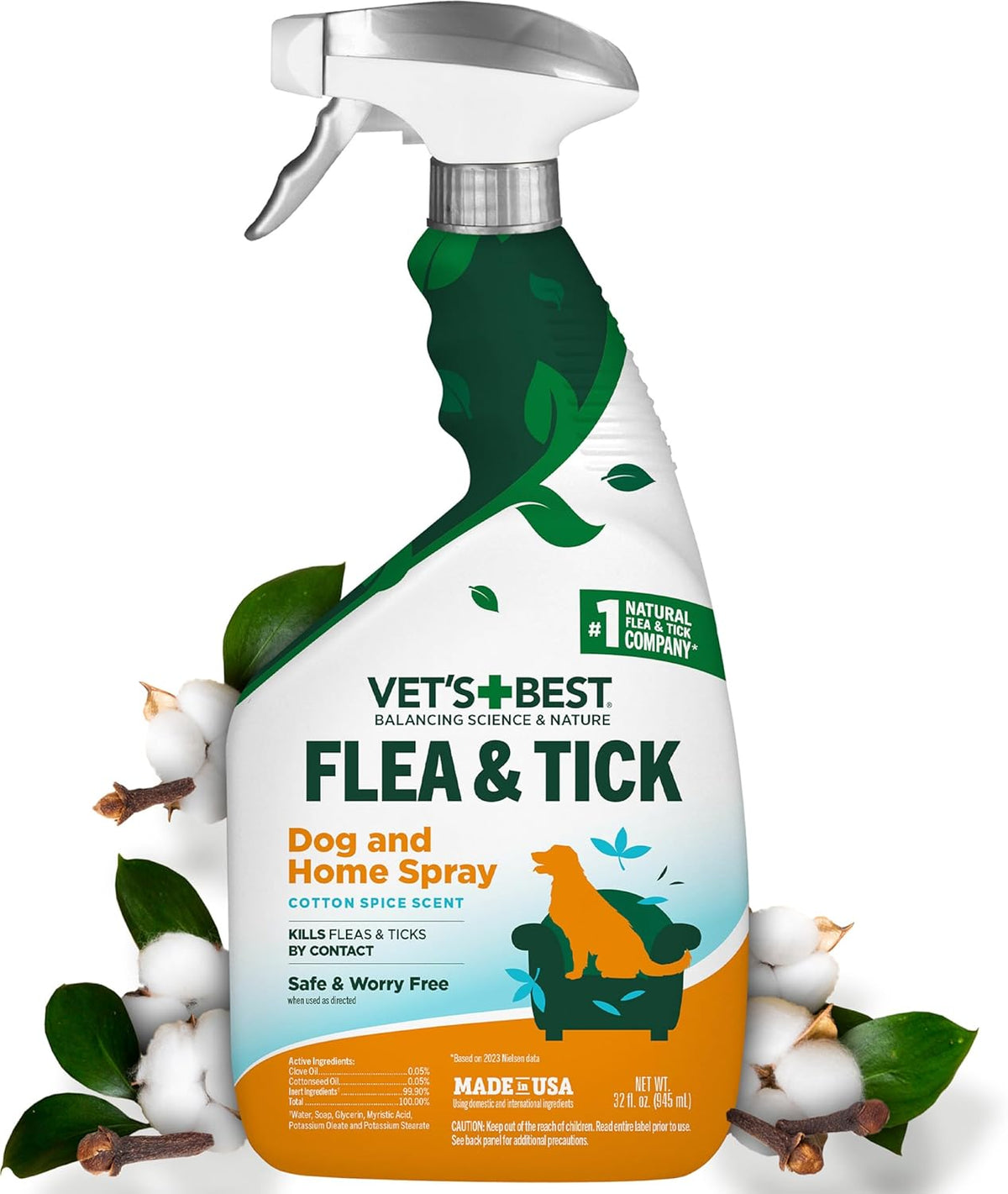 Indoor Flea & Tick Home Spray for Dogs, Plant-Based Spray, 32 oz