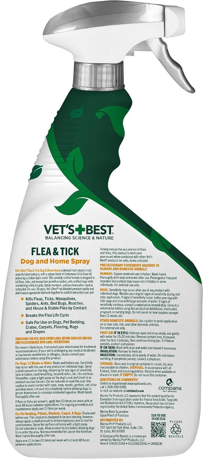 Indoor Flea & Tick Home Spray for Dogs, Plant-Based Spray, 32 oz