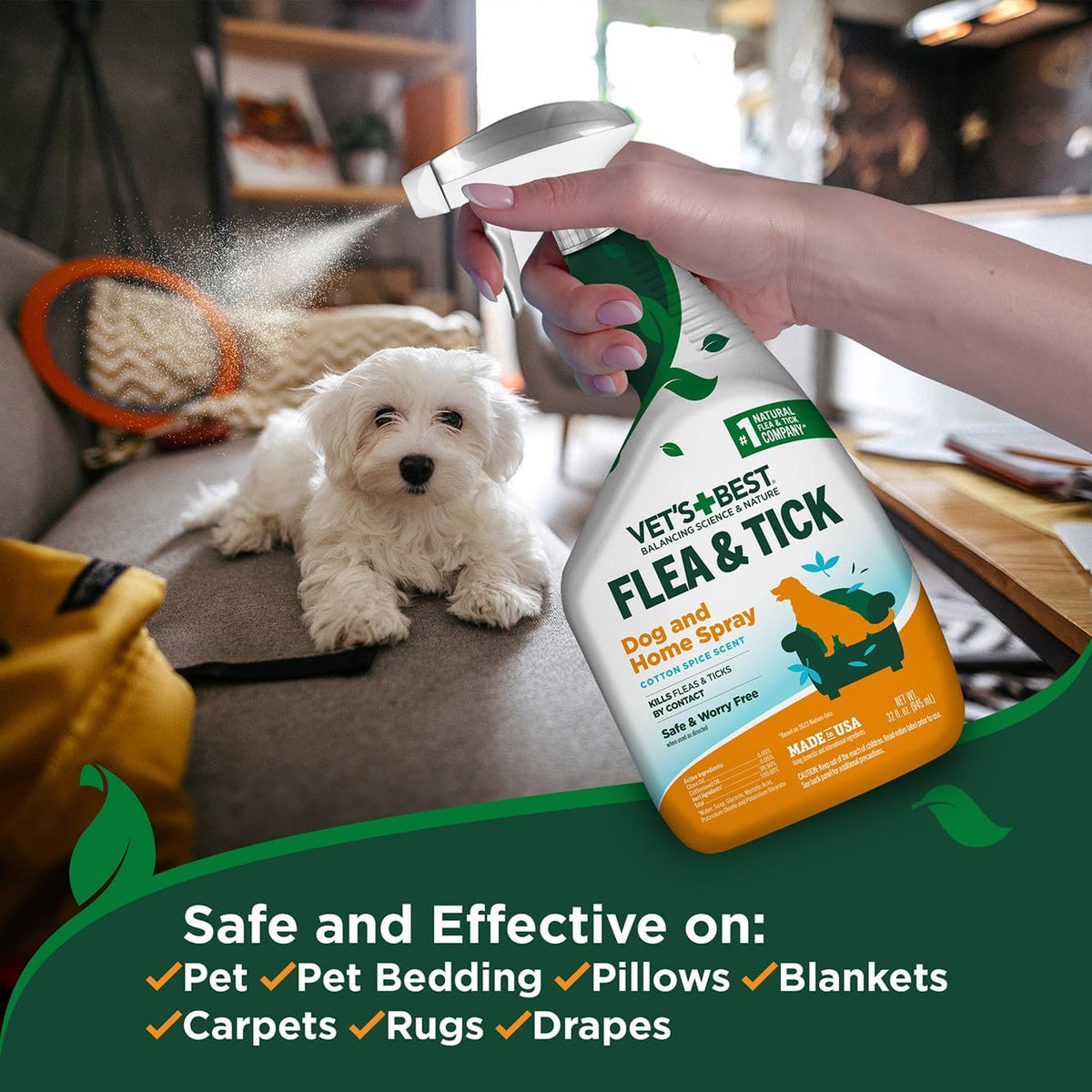 Indoor Flea & Tick Home Spray for Dogs, Plant-Based Spray, 32 oz