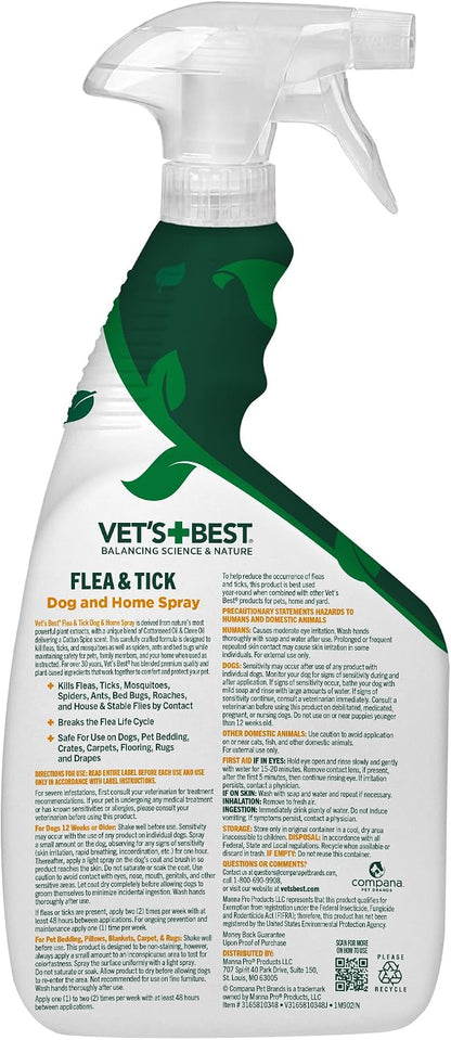 Indoor Flea & Tick Home Spray for Dogs, Plant-Based Spray, 32 oz