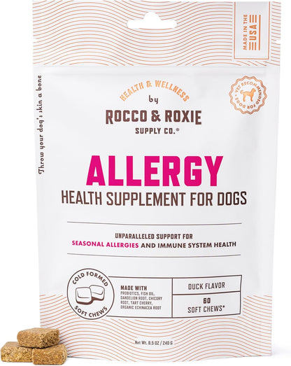 Rocco & Roxie Dog Allergy Relief Chews, Omega 3 & Probiotics, 60ct