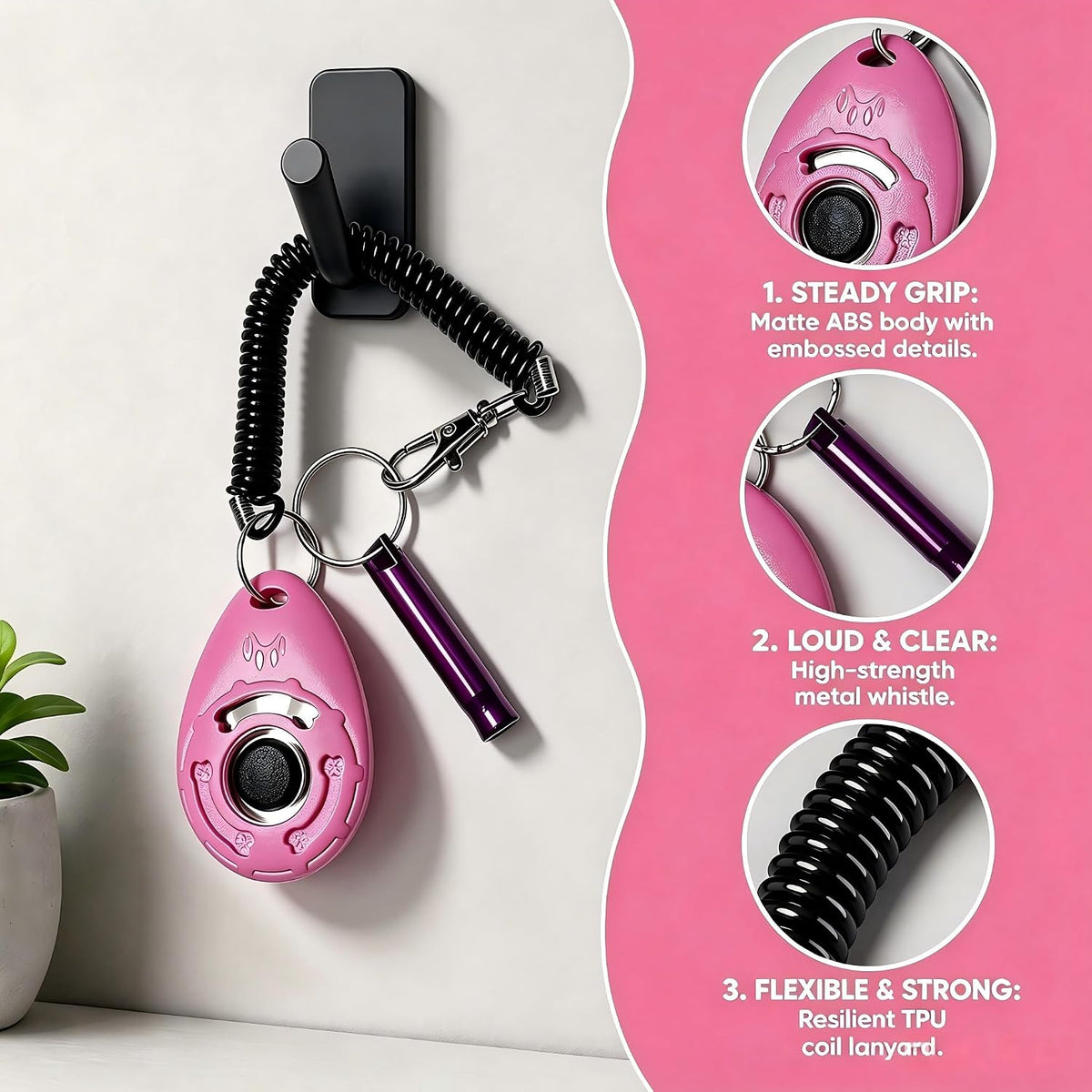 Dog Training Clicker, dog training & behavior aids, dog training kit (Pink)