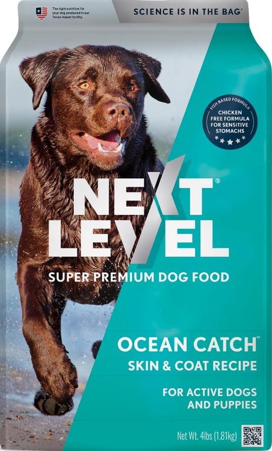 Super Premium Dog Food – Ocean Catch – Dry Kibble for Adult Dogs of All Breeds – 24% Protein, Fish with Gluten Free Grains (4 Pound)