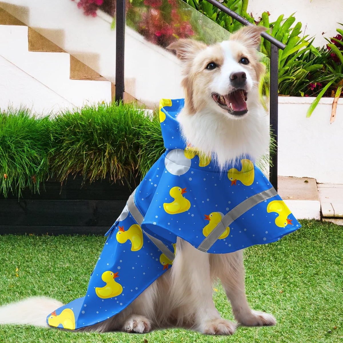 NACOCO Large Dog Raincoat Adjustable Pet Water Proof Clothes Lightweight Rain Jacket Poncho Hoodies with Strip Reflective (XL, Yellow)