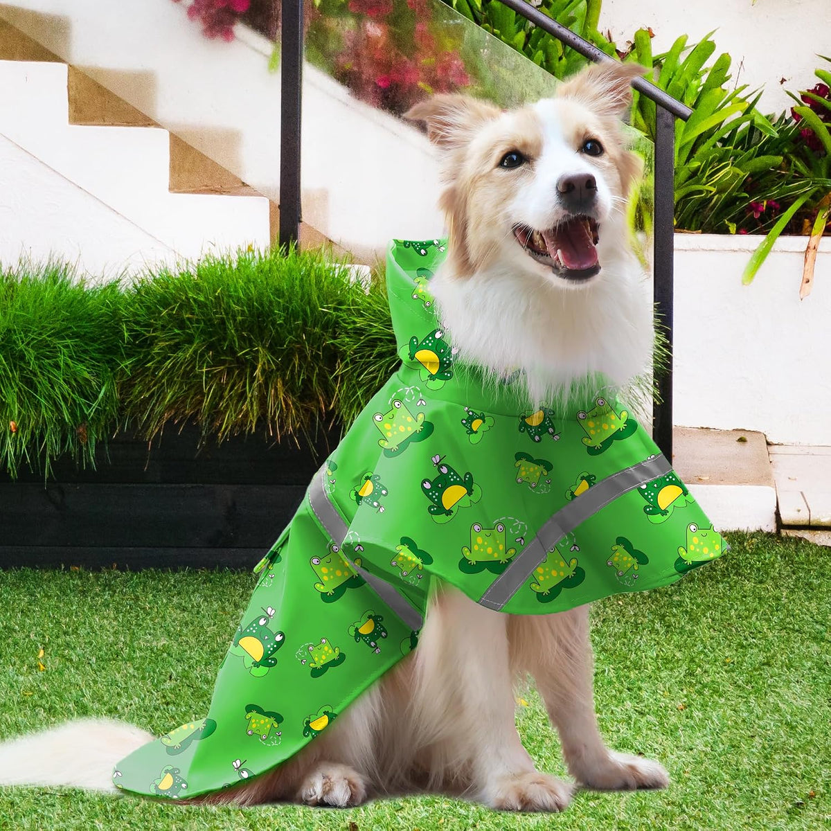 NACOCO Large Dog Raincoat Adjustable Pet Water Proof Clothes Lightweight Rain Jacket Poncho Hoodies with Strip Reflective (XL, Yellow)