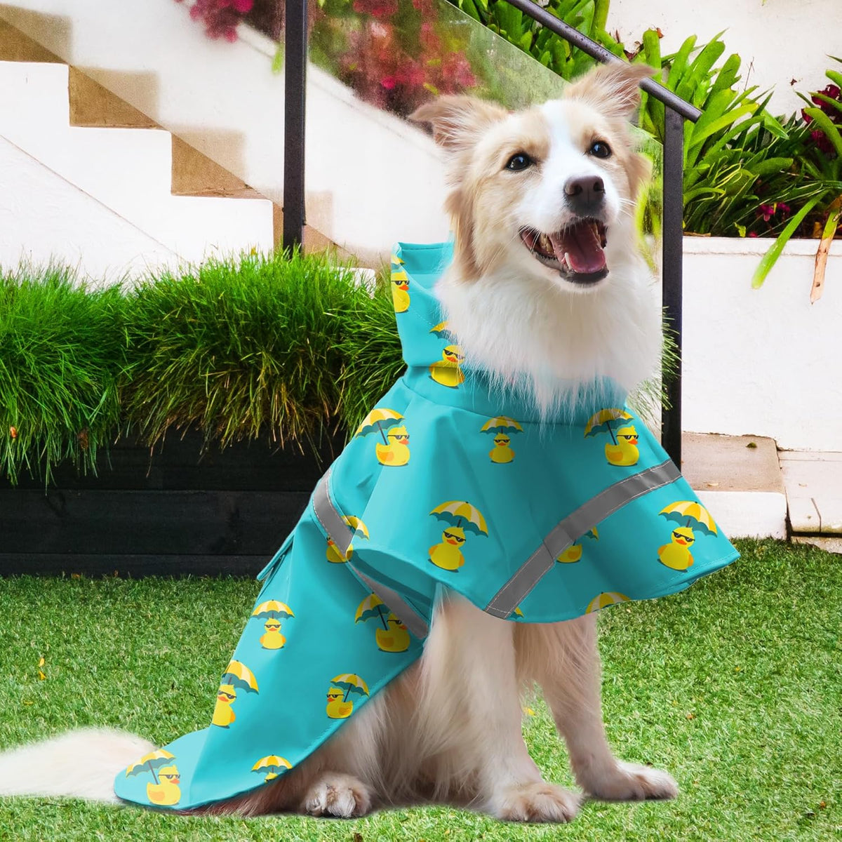 NACOCO Large Dog Raincoat Adjustable Pet Water Proof Clothes Lightweight Rain Jacket Poncho Hoodies with Strip Reflective (XL, Yellow)