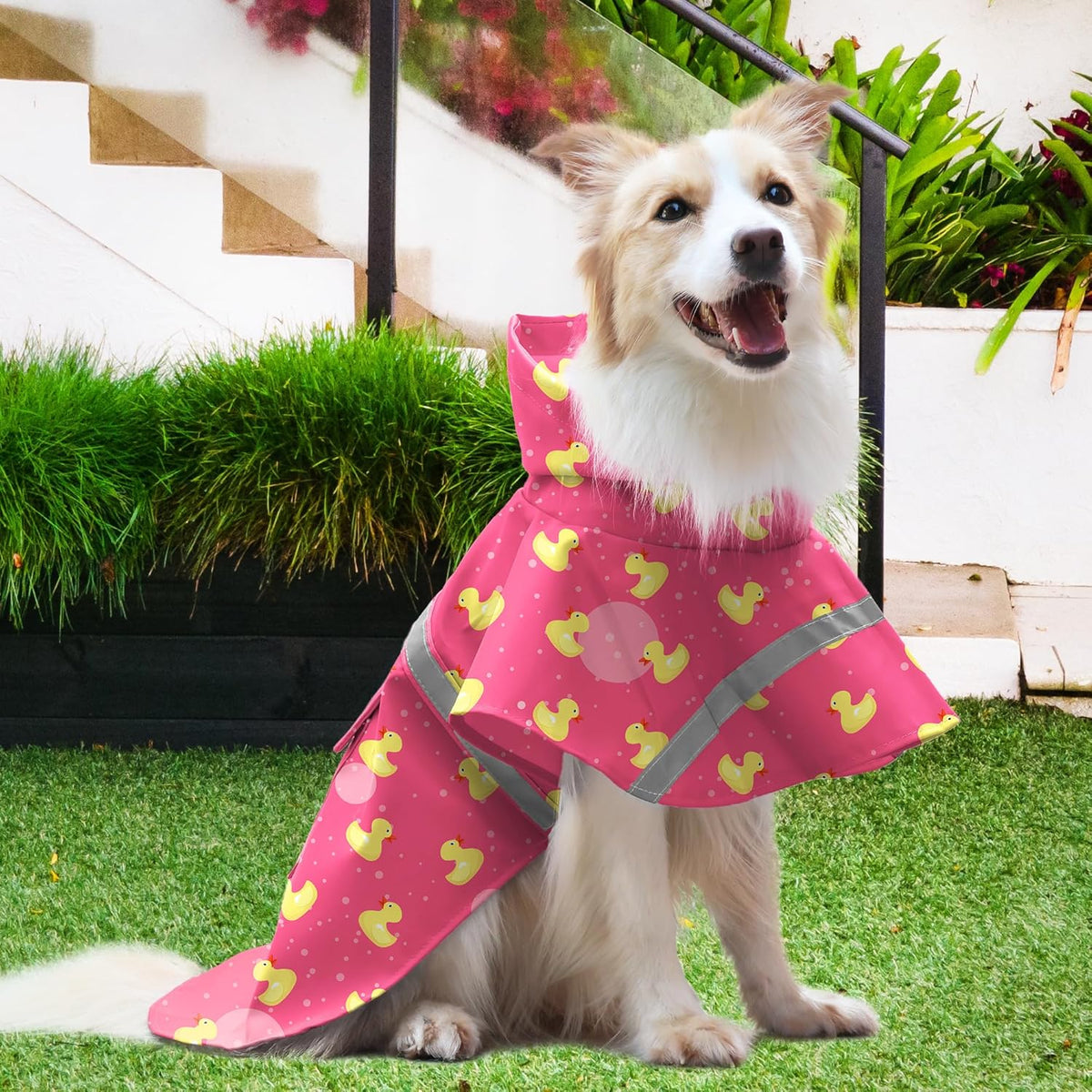 NACOCO Large Dog Raincoat Adjustable Pet Water Proof Clothes Lightweight Rain Jacket Poncho Hoodies with Strip Reflective (XL, Yellow)