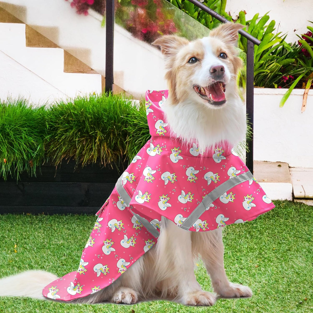 NACOCO Large Dog Raincoat Adjustable Pet Water Proof Clothes Lightweight Rain Jacket Poncho Hoodies with Strip Reflective (XL, Yellow)