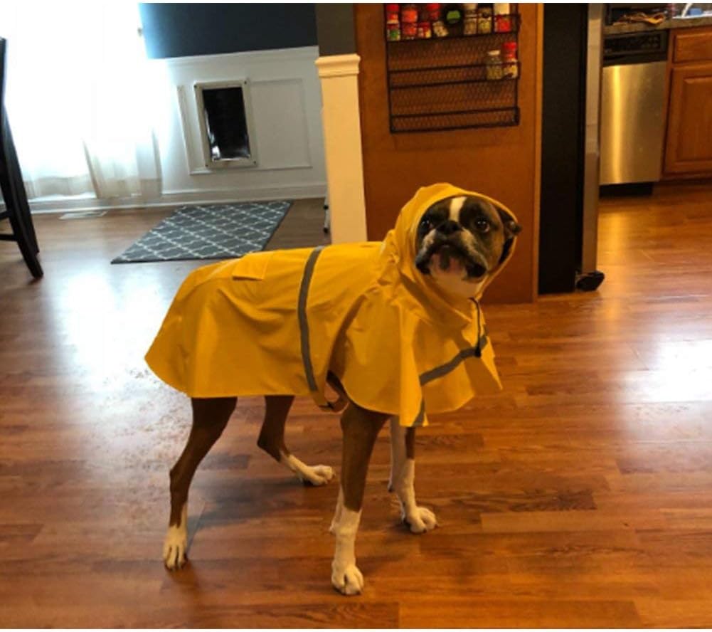 NACOCO Large Dog Raincoat Adjustable Pet Water Proof Clothes Lightweight Rain Jacket Poncho Hoodies with Strip Reflective (XL, Yellow)