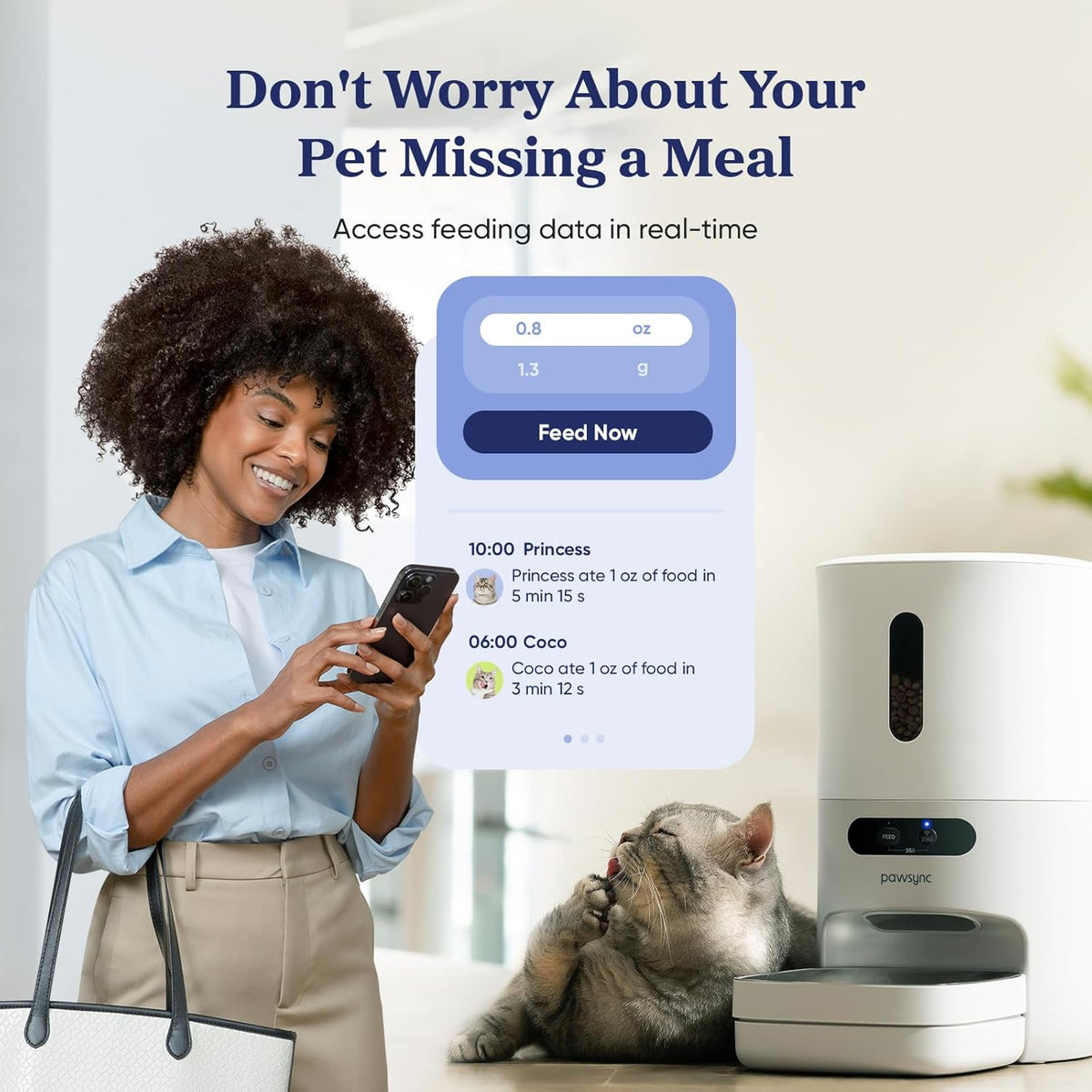 Automatic Cat Feeder, WiFi & Smart Scale, Remote Feeding