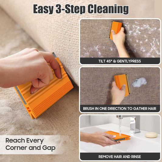 Mini Pet Hair Remover – 2025 Reusable Carpet Rake & Fur Scraper for Furniture, Car Interior, Hair Remover Brush for Bed, Couch, Home Surfaces Pink