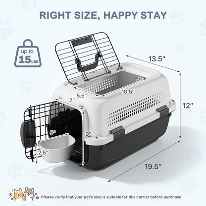 19.5" Hard Shell Cat Carrier, Pet Carrier for Small Dogs & Cats