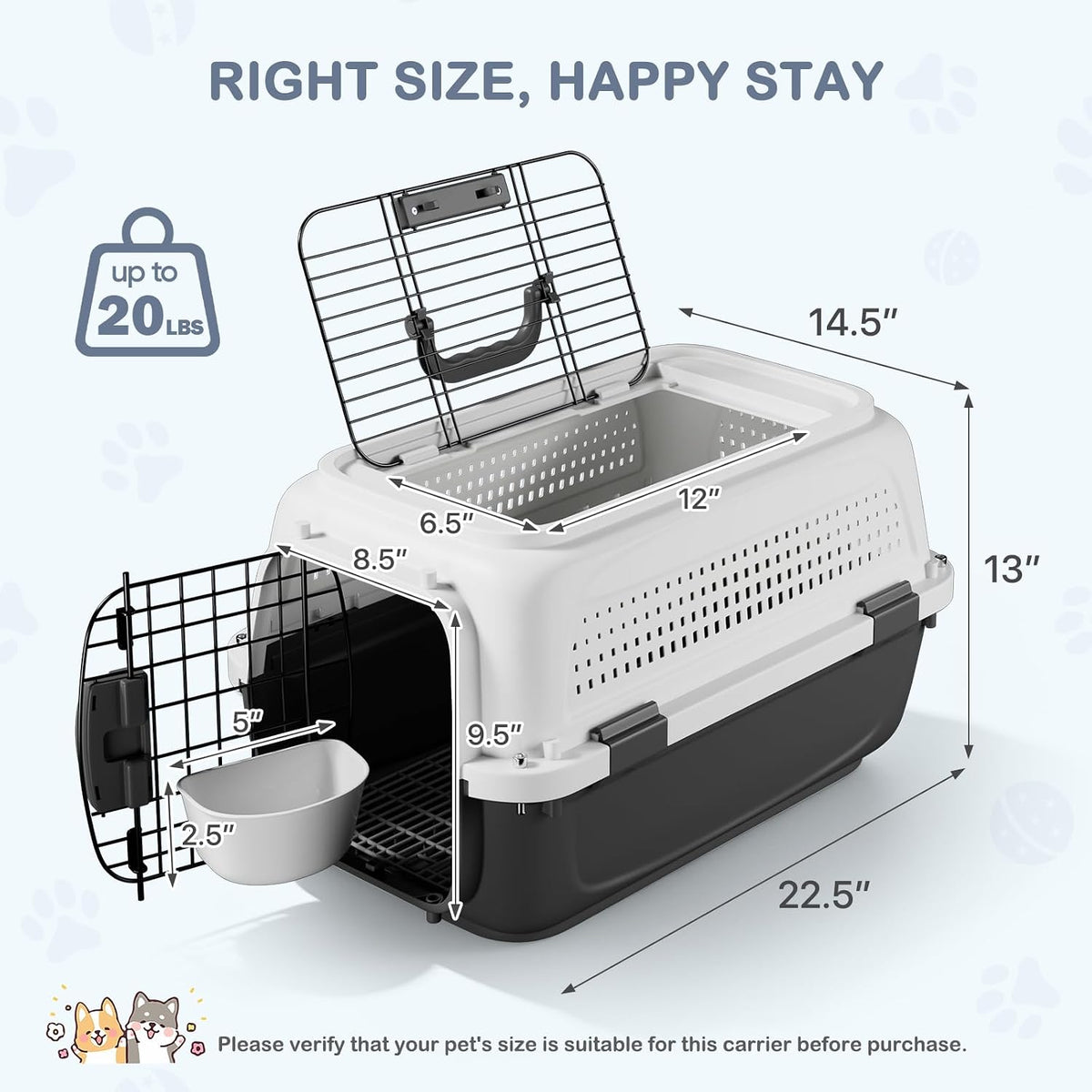 19.5" Hard Shell Cat Carrier, Pet Carrier for Small Dogs & Cats
