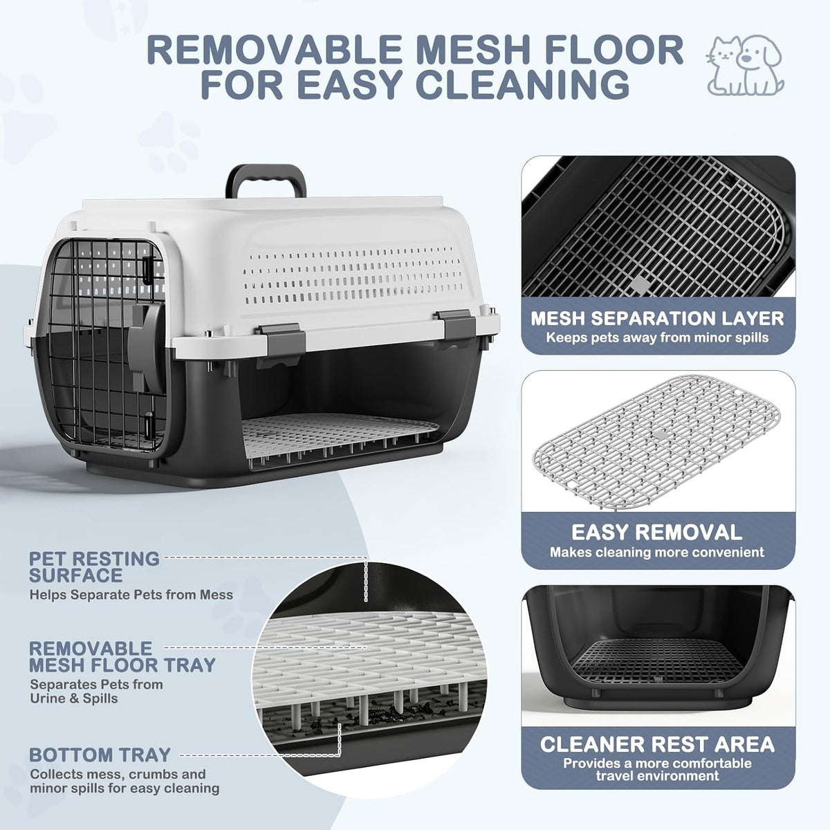 19.5" Hard Shell Cat Carrier, Pet Carrier for Small Dogs & Cats