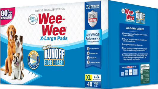 Wee-Wee Superior Performance Extra Large Pee Pads for Dogs with Runoff Barrier Edge Guard Protection, Puppy & Dog Potty Training Pads, Housebreaking Supplies, 28" x 34"