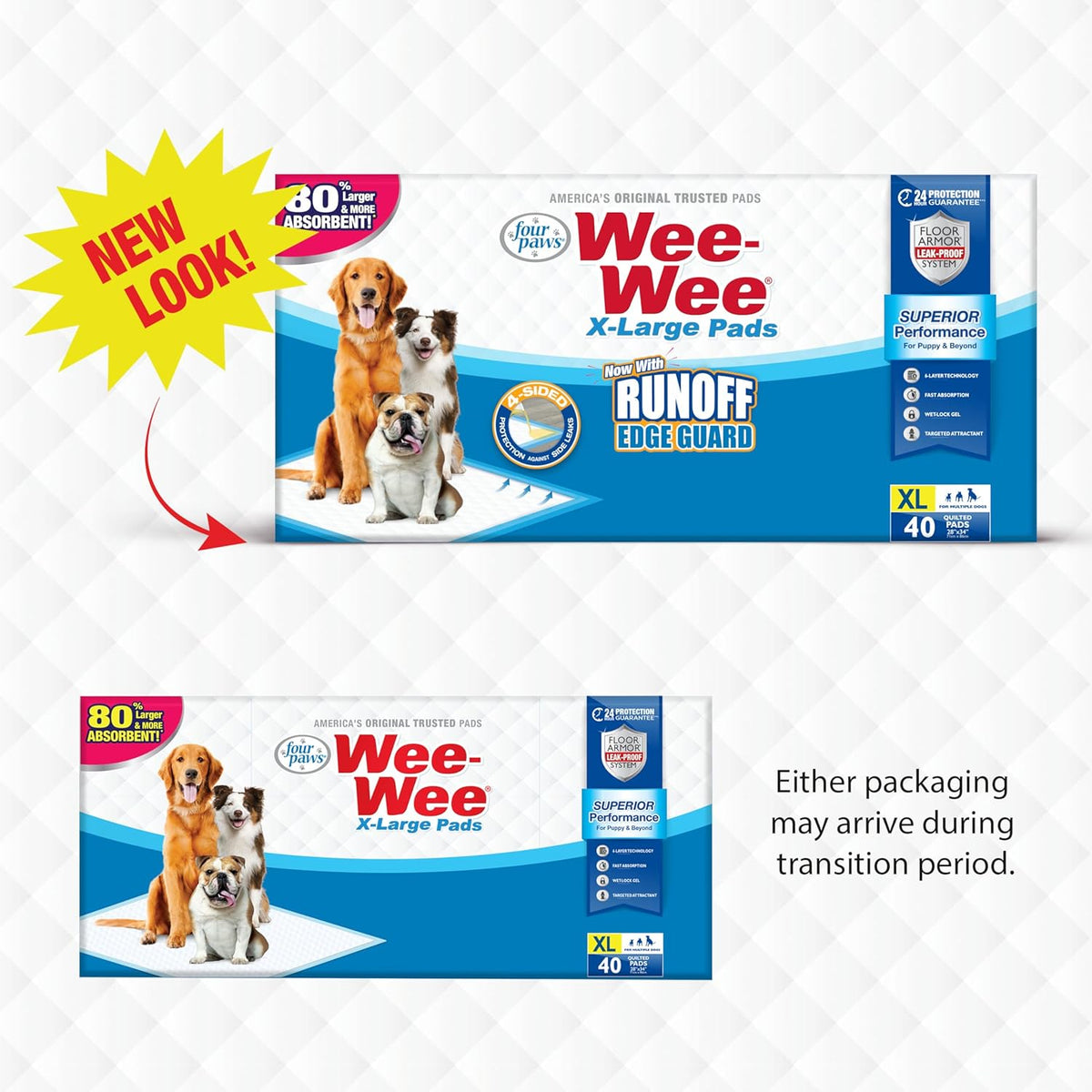 Wee-Wee Superior Performance Extra Large Pee Pads for Dogs with Runoff Barrier Edge Guard Protection, Puppy & Dog Potty Training Pads, Housebreaking Supplies, 28" x 34"