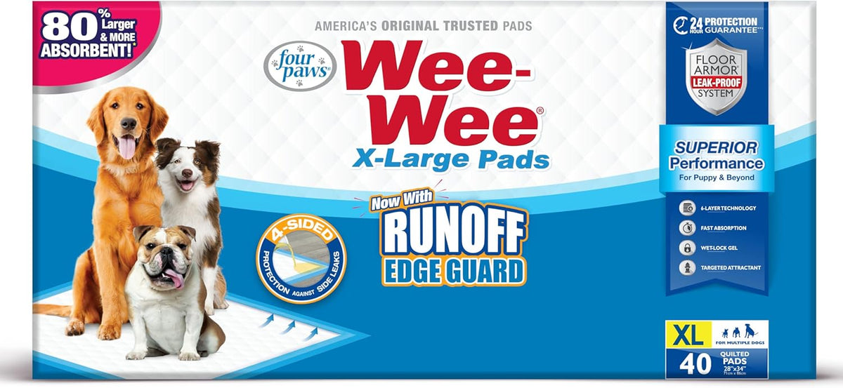 Wee-Wee Superior Performance Extra Large Pee Pads for Dogs with Runoff Barrier Edge Guard Protection, Puppy & Dog Potty Training Pads, Housebreaking Supplies, 28" x 34"