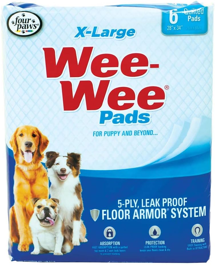 Wee-Wee Superior Performance Extra Large Pee Pads for Dogs with Runoff Barrier Edge Guard Protection, Puppy & Dog Potty Training Pads, Housebreaking Supplies, 28" x 34"