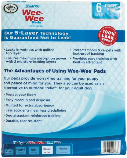 Wee-Wee Superior Performance Extra Large Pee Pads for Dogs with Runoff Barrier Edge Guard Protection, Puppy & Dog Potty Training Pads, Housebreaking Supplies, 28" x 34"