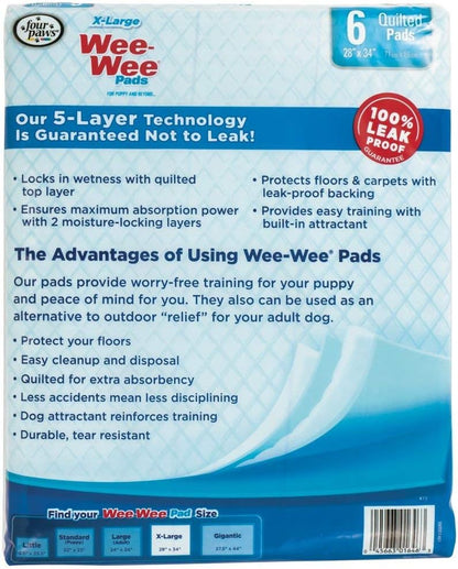 Wee-Wee Superior Performance Extra Large Pee Pads for Dogs with Runoff Barrier Edge Guard Protection, Puppy & Dog Potty Training Pads, Housebreaking Supplies, 28" x 34"