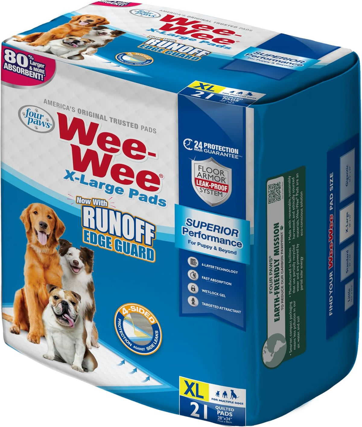 Wee-Wee Superior Performance Extra Large Pee Pads for Dogs with Runoff Barrier Edge Guard Protection, Puppy & Dog Potty Training Pads, Housebreaking Supplies, 28" x 34"
