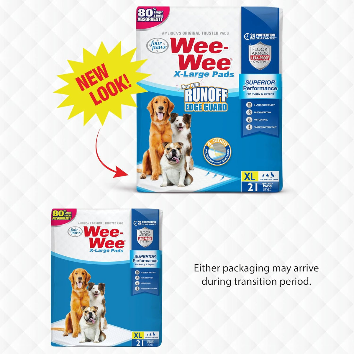 Wee-Wee Superior Performance Extra Large Pee Pads for Dogs with Runoff Barrier Edge Guard Protection, Puppy & Dog Potty Training Pads, Housebreaking Supplies, 28" x 34"