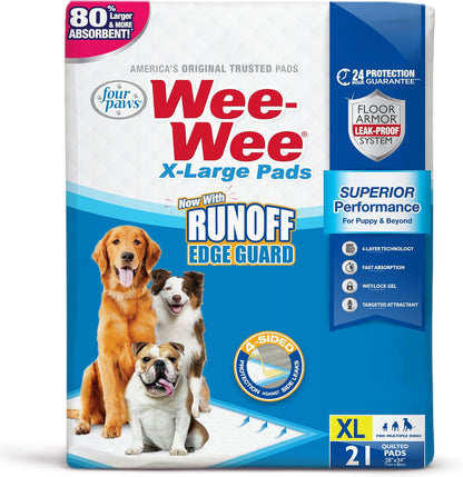 Wee-Wee Superior Performance Extra Large Pee Pads for Dogs with Runoff Barrier Edge Guard Protection, Puppy & Dog Potty Training Pads, Housebreaking Supplies, 28" x 34"