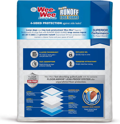 Wee-Wee Superior Performance Extra Large Pee Pads for Dogs with Runoff Barrier Edge Guard Protection, Puppy & Dog Potty Training Pads, Housebreaking Supplies, 28" x 34"