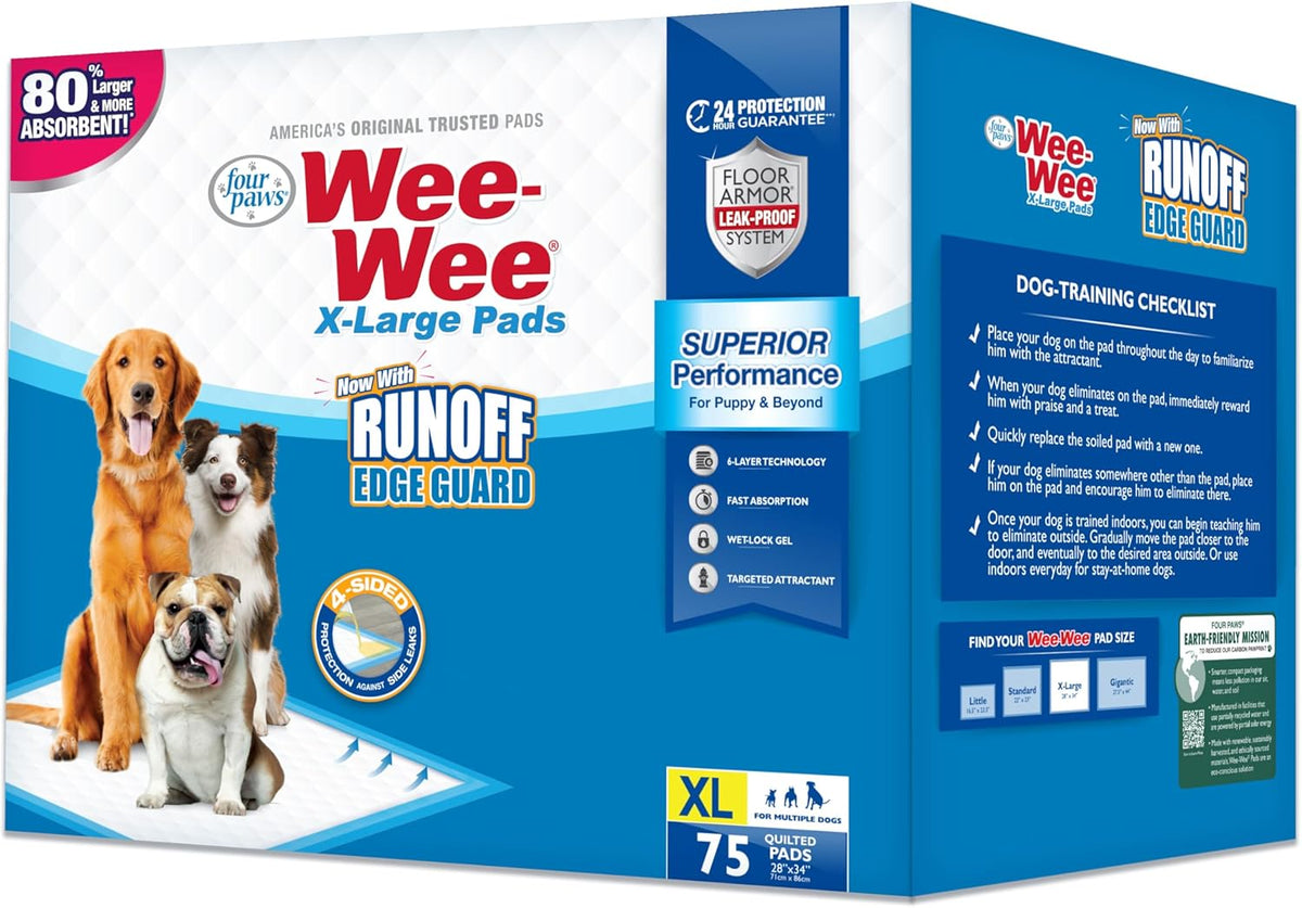 Wee-Wee Superior Performance Extra Large Pee Pads for Dogs with Runoff Barrier Edge Guard Protection, Puppy & Dog Potty Training Pads, Housebreaking Supplies, 28" x 34"