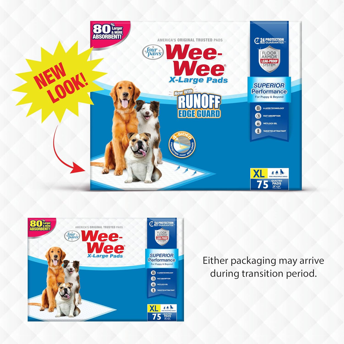 Wee-Wee Superior Performance Extra Large Pee Pads for Dogs with Runoff Barrier Edge Guard Protection, Puppy & Dog Potty Training Pads, Housebreaking Supplies, 28" x 34"