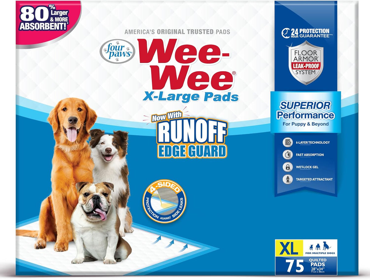 Wee-Wee Superior Performance Extra Large Pee Pads for Dogs with Runoff Barrier Edge Guard Protection, Puppy & Dog Potty Training Pads, Housebreaking Supplies, 28" x 34"